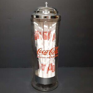 1992 Vintage Coca Cola Glass Straw Dispenser Holder Diner Style 11" x 4"